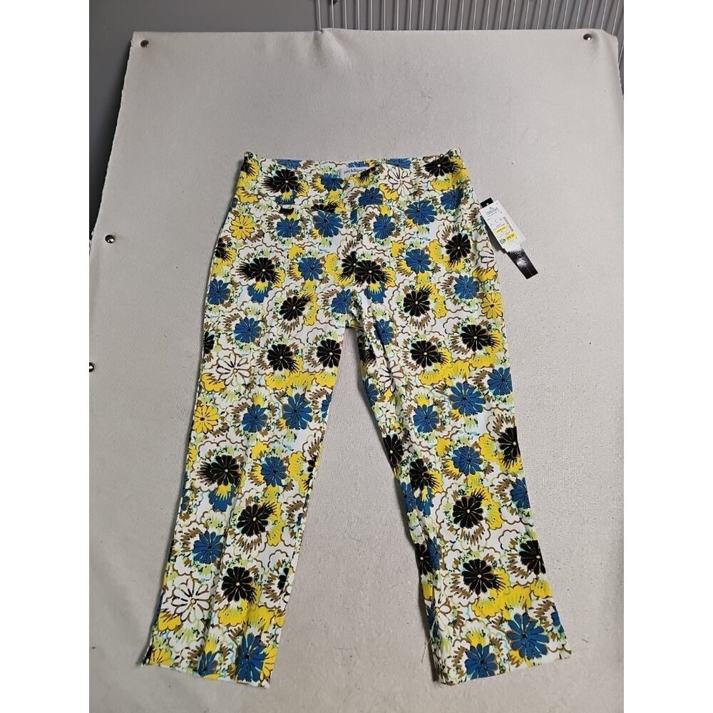 Peck & Peck Women's Retro Yellow & Blue Floral Stretch City Capris Size 10 Petit